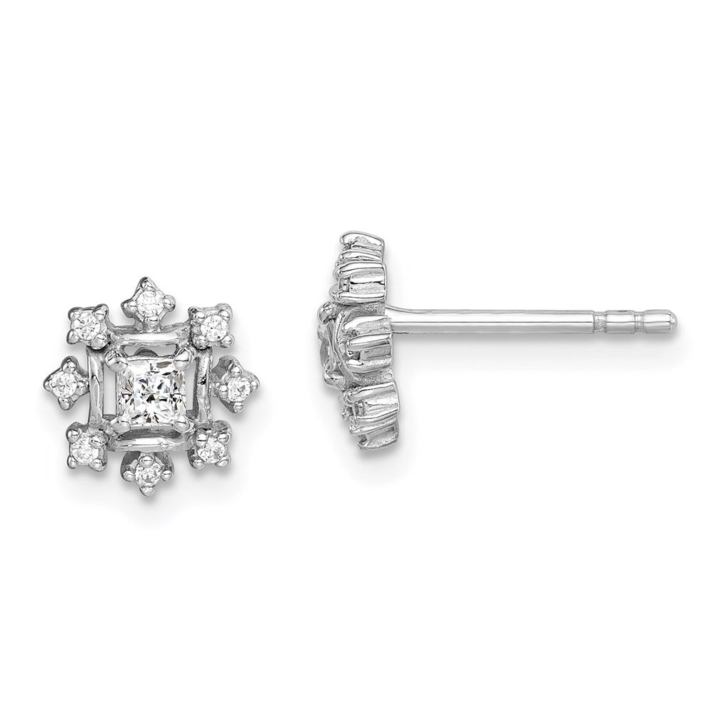 Sterling Silver Rhodium-plated Polished CZ Snowflake Post Earrings - 2