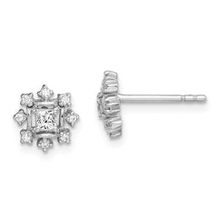 Sterling Silver Rhodium-plated Polished CZ Snowflake Post Earrings - 2