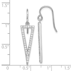 Sterling Silver Rhodium-plated Polished CZ Triangle Dangle Earrings