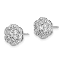 Sterling Silver Rhodium-plated Polished CZ Flower Post Earrings - 2