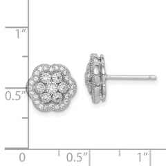 Sterling Silver Rhodium-plated Polished CZ Flower Post Earrings - 2