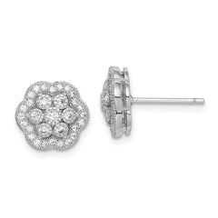 Sterling Silver Rhodium-plated Polished CZ Flower Post Earrings - 2