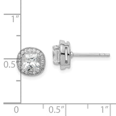 Sterling Silver RH-plated Polished & Textured 5mm CZ Halo Post Earrings