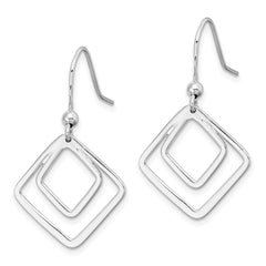 Sterling Silver Rhodium-plated Double Diamond Shape Dangle Earrings