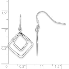 Sterling Silver Rhodium-plated Double Diamond Shape Dangle Earrings