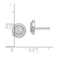 Sterling Silver Rhodium-plated Polished Pavâ CZ Halo Circle Post Earrings