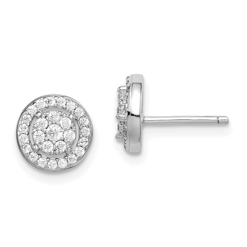 Sterling Silver Rhodium-plated Polished Pavâ CZ Halo Circle Post Earrings