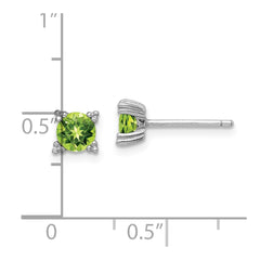 Sterling Silver Rhodium-plated Round 5mm Peridot Post Earrings