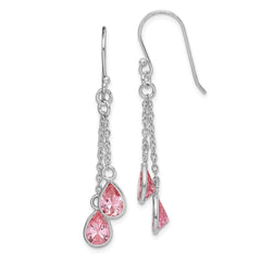 Sterling Silver RH-plated Multi-Strand Pink CZ Teardrop Dangle Earrings