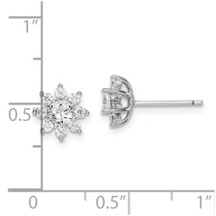 Sterling Silver Rhodium-plated Polished CZ Flower Post Earrings