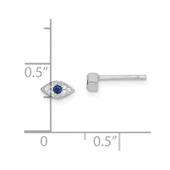 Sterling Silver RH-plated Polished Blue & White CZ Eye Post Earrings