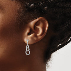 Sterling Silver Rhodium-plated CZ 3-Circles Dangle Post Earrings