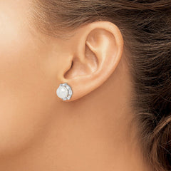 Sterling Silver Rhodium-plated 8-9mm White Button Freshwater Cultured Pearl and CZ Post Earrings - 2