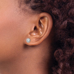 Sterling Silver Rhodium-plated Polished White 5-6mm Mother of Pearl & CZ Halo Reversible Post Earrings