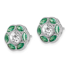 Sterling Silver Rhodium-plated Lab Cr. Green Spineland CZ Earrings