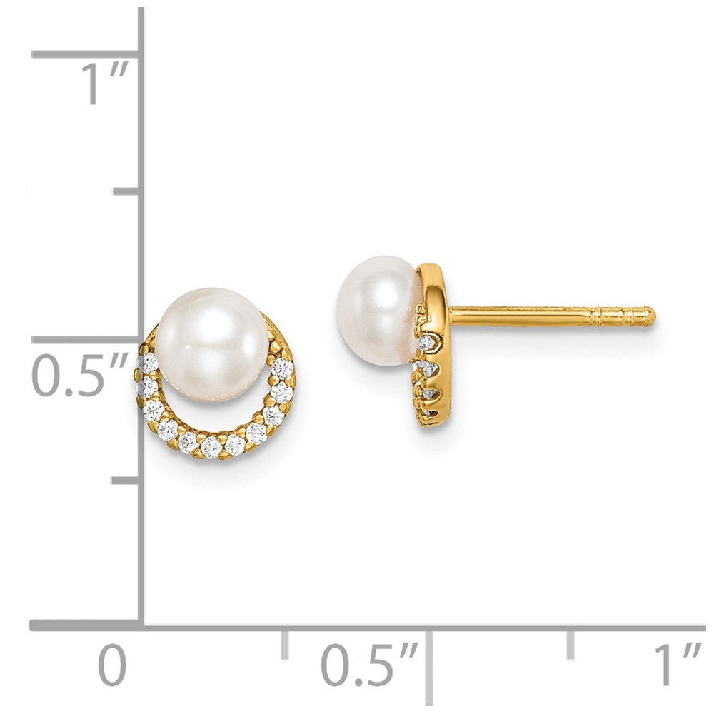 Sterling Silver Gold-tone w/ FW Cultured Pearl and CZ Earrings