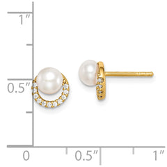 Sterling Silver Gold-tone w/ FW Cultured Pearl and CZ Earrings