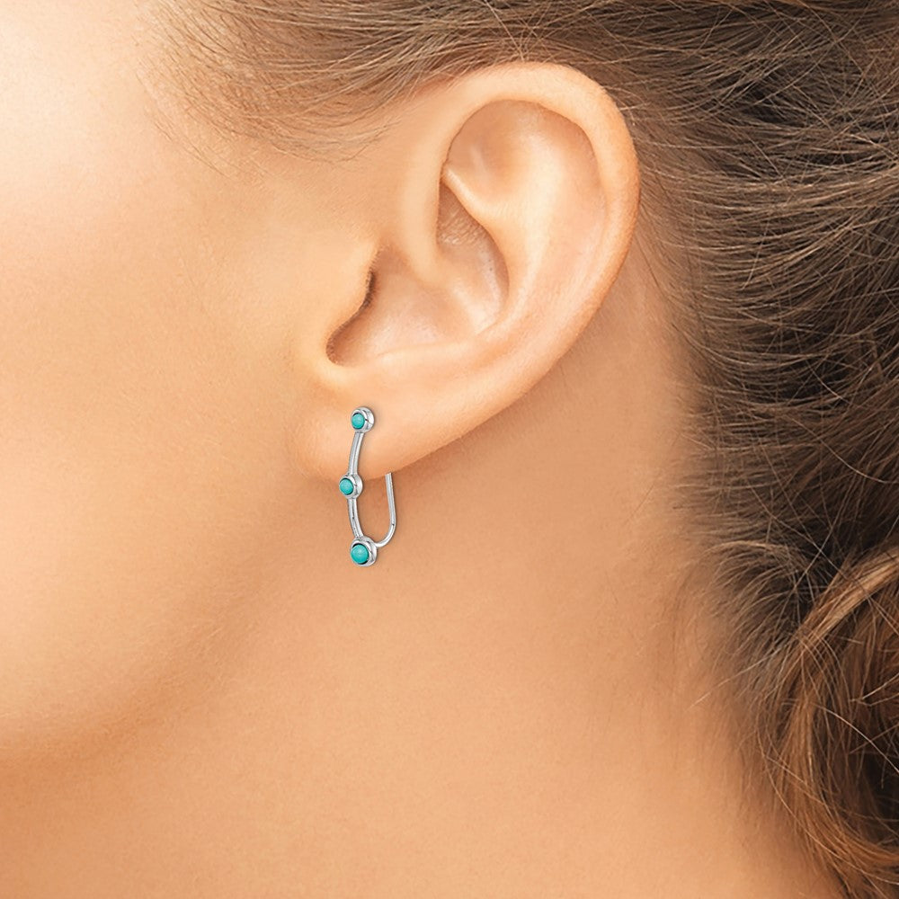 Sterling Silver Rhodium-plated Created Turquoise Ear Climber Earrings