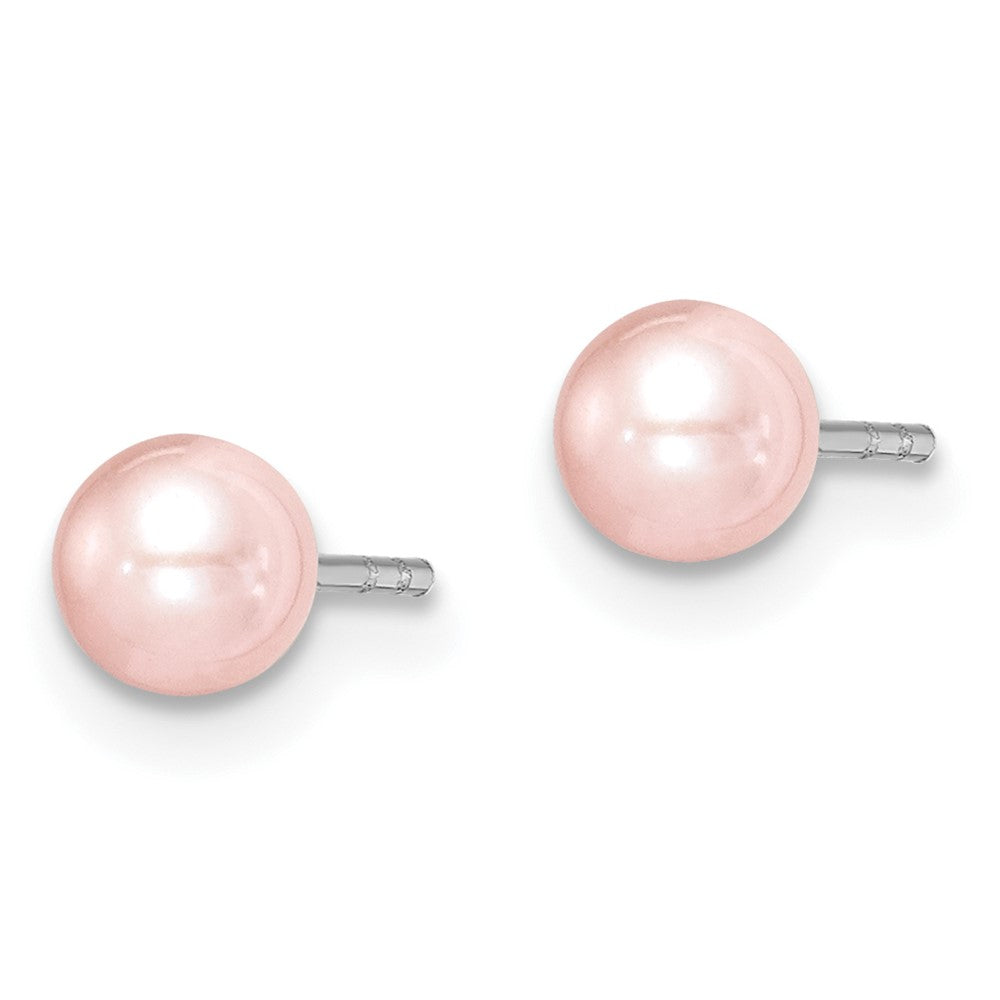 Sterling Silver Madi K Rhodium-plated 4-5mm Pink Round Freshwater Cultured Pearl Post Earrings