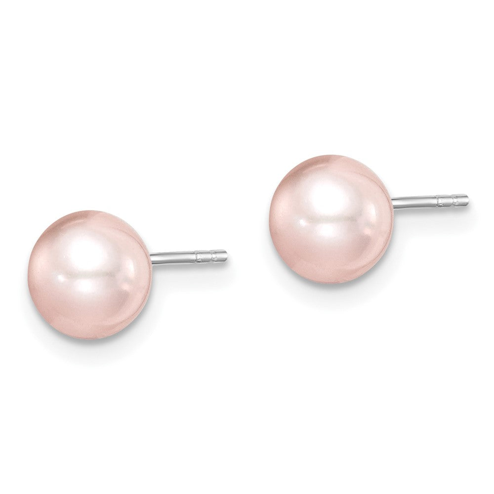 Sterling Silver Madi K Rhodium-plated 6-7mm Pink Round Freshwater Cultured Pearl Post Earrings