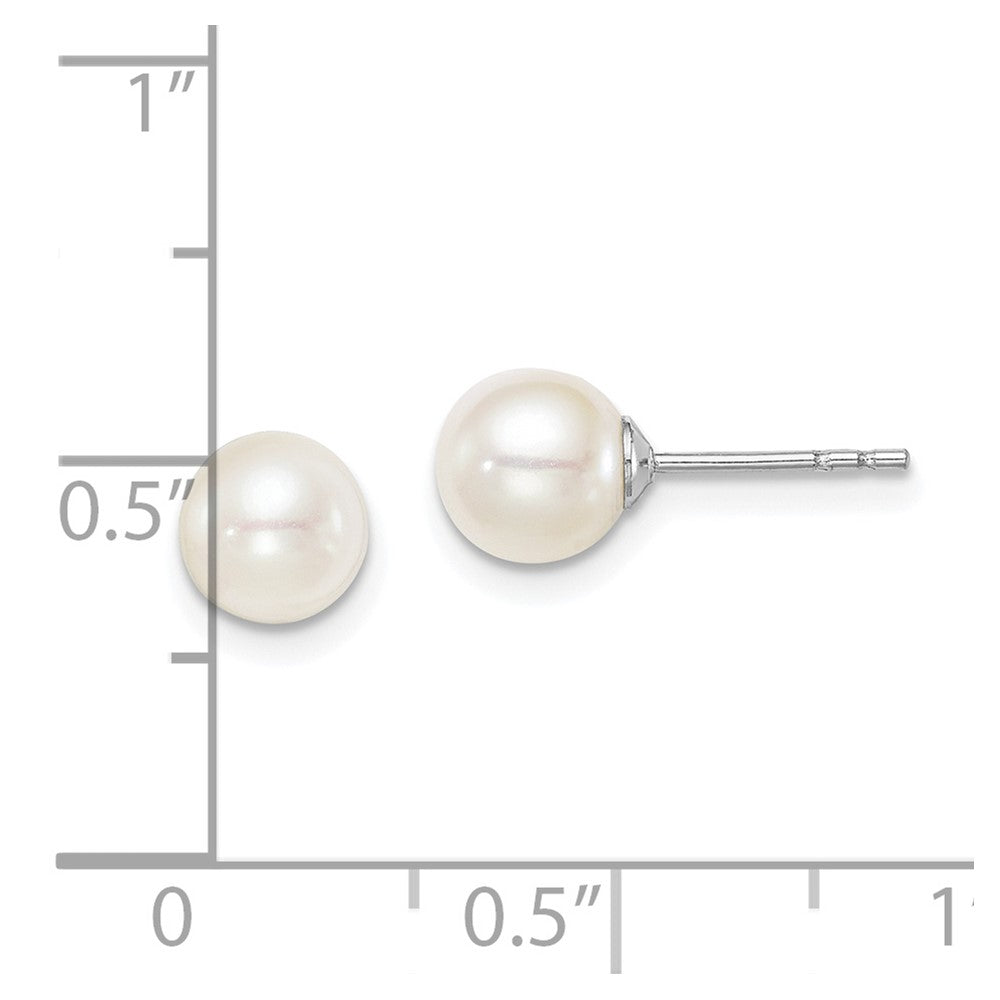 Sterling Silver Madi K Rhodium-plated 6-7mm White Round Freshwater Cultured Pearl Post Earrings