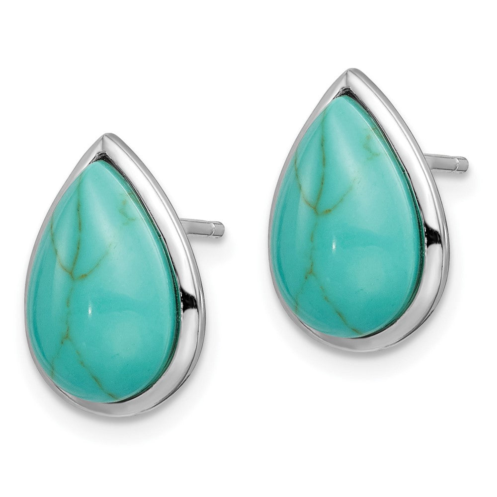 Sterling Silver Rhodium-plated Imitation Turquoise Teardrop Post Earrings