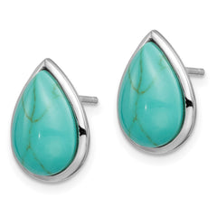 Sterling Silver Rhodium-plated Imitation Turquoise Teardrop Post Earrings