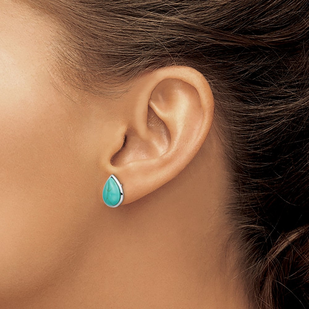 Sterling Silver Rhodium-plated Imitation Turquoise Teardrop Post Earrings