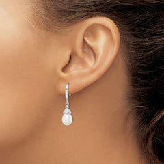 Sterling Silver Rhodium-plated 7-8mm White Teardrop Freshwater Cultured Pearl and CZ Dangle Earrings - 6