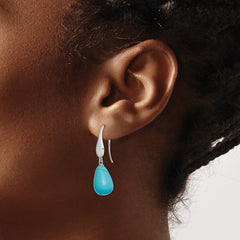 Sterling Silver RH-plated Imitation Turquoise Teardrop Dangle Earrings