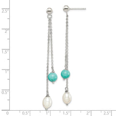 Sterling Silver Rhod-pltd Turquoise/FWC Pearl Chain Post Dangle Earrings
