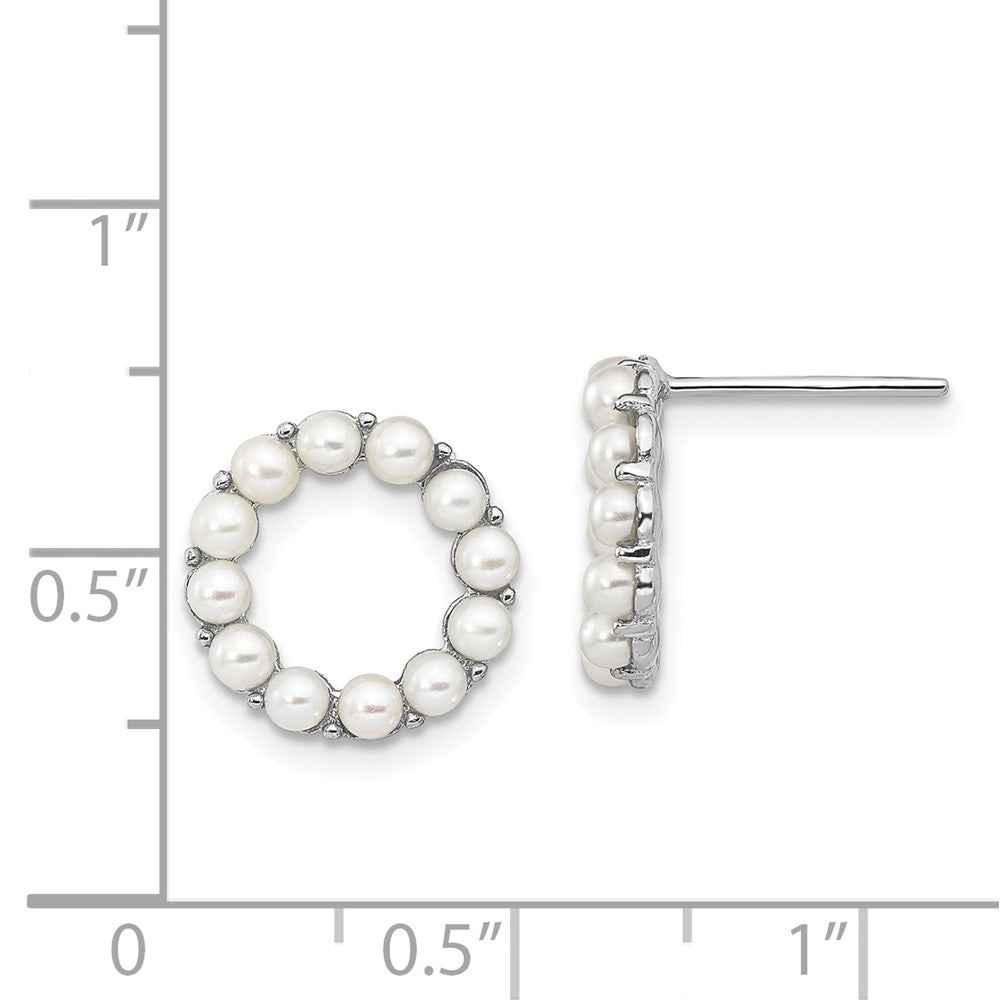 Sterling Silver Rhodium-plated 2-2.5mm White Button Freshwater Cultured Pearl Circle Post Earrings