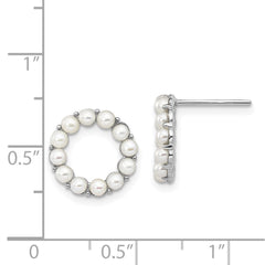 Sterling Silver Rhodium-plated 2-2.5mm White Button Freshwater Cultured Pearl Circle Post Earrings