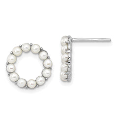 Sterling Silver Rhodium-plated 2-2.5mm White Button Freshwater Cultured Pearl Circle Post Earrings