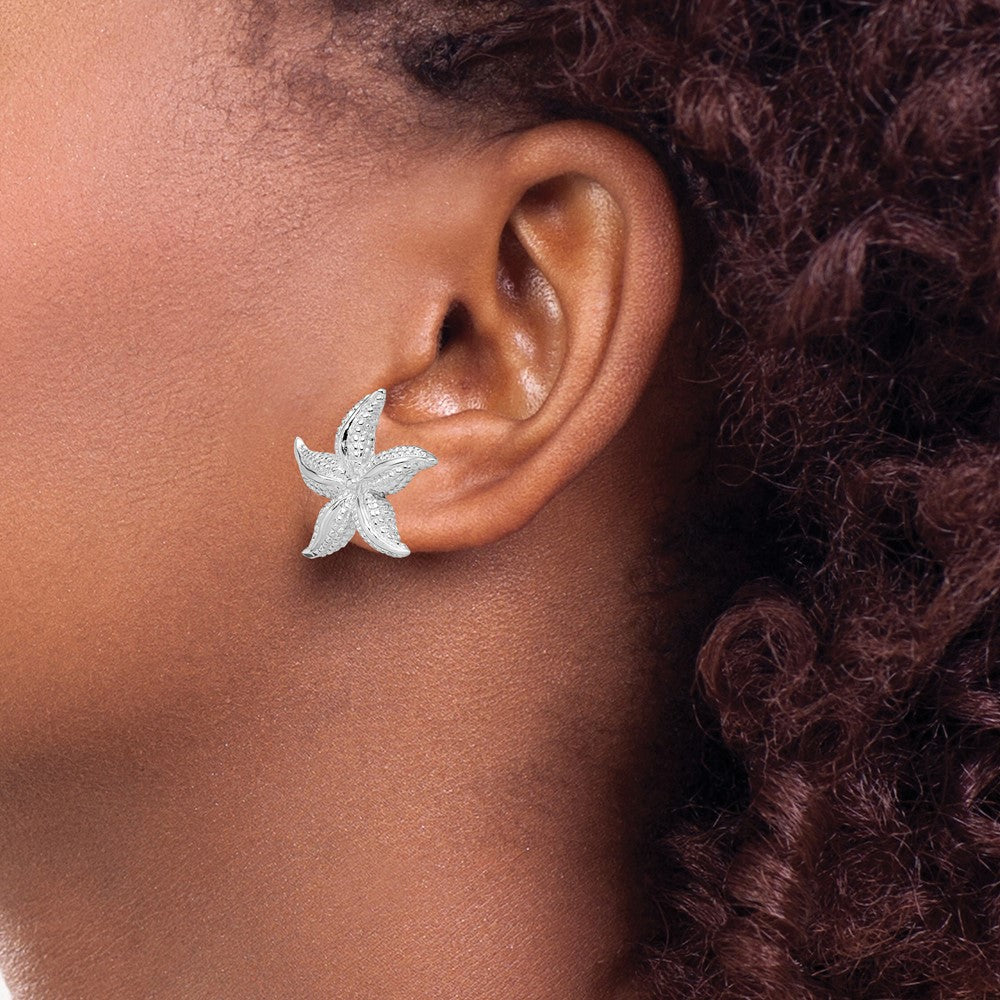 De-Ani Sterling Silver Rhodium-Plated Polished Starfish Post Earrings - 4