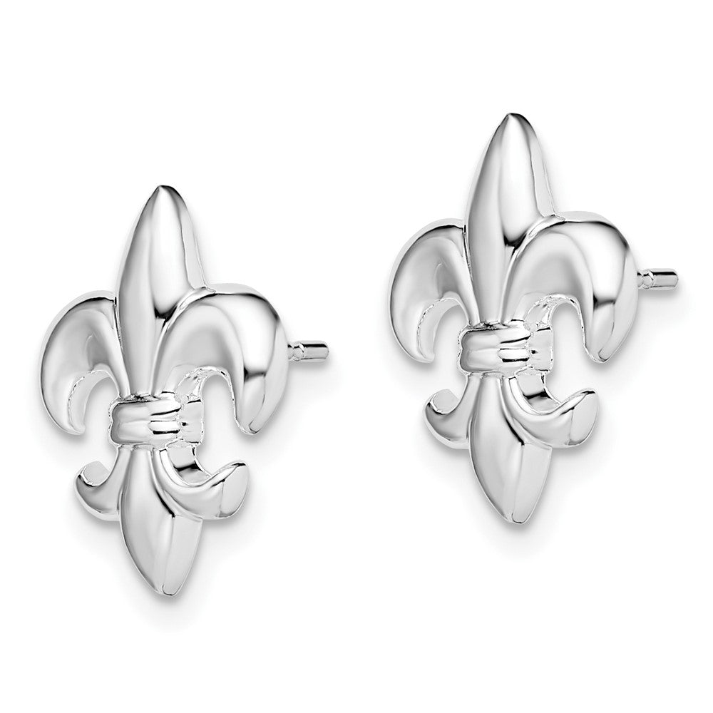 De-Ani Sterling Silver Rhodium-Plated Polished Small Fleur de Lis Post Earrings