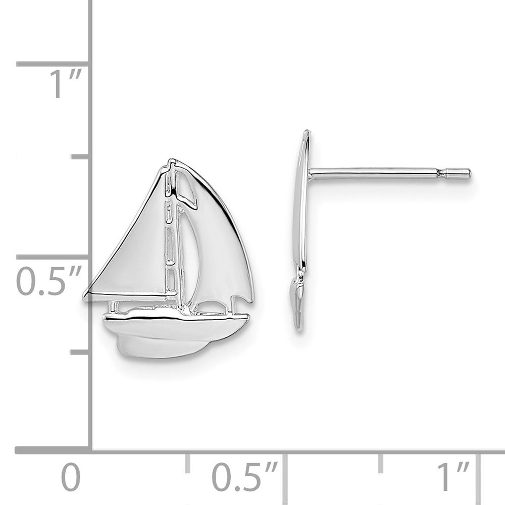 De-Ani Sterling Silver Rhodium-Plated Polished Small Sailboat Post Earrings