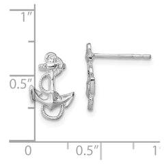 De-Ani Sterling Silver Rhodium-Plated Polished Anchor with Rope Post Earrings
