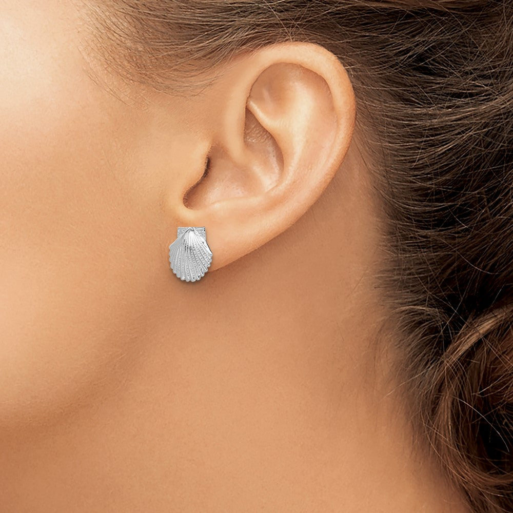 De-Ani Sterling Silver Rhodium-Plated Polished Scallop Shell Post Earrings - 2