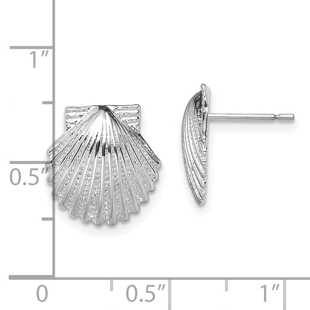 De-Ani Sterling Silver Rhodium-Plated Polished Scallop Shell Post Earrings - 2
