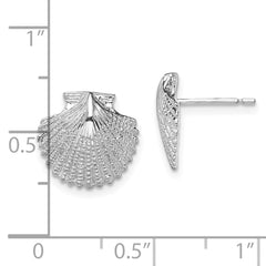 De-Ani Sterling Silver Rhodium-Plated Polished Scallop Shell Post Earrings