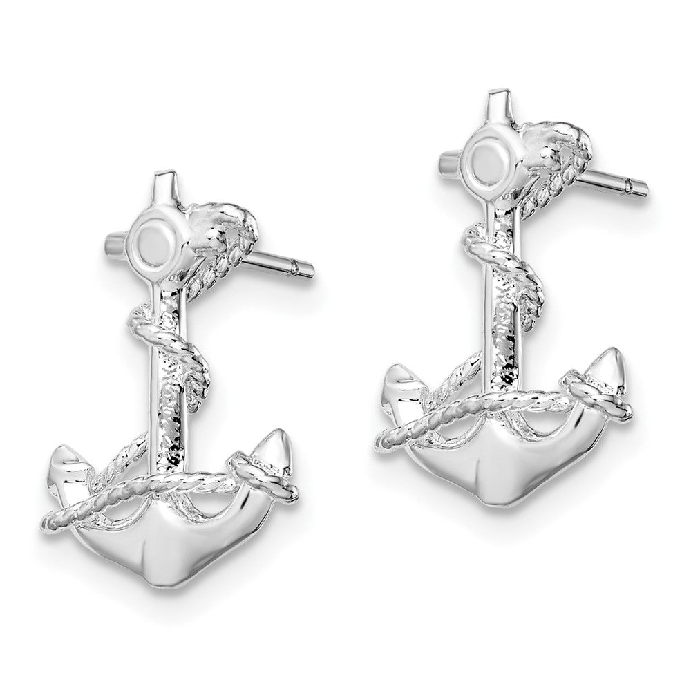 De-Ani Sterling Silver Rhodium-Plated Polished Anchor with Rope Post Earrings - 2