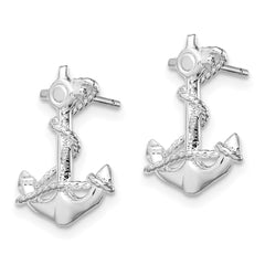De-Ani Sterling Silver Rhodium-Plated Polished Anchor with Rope Post Earrings - 2
