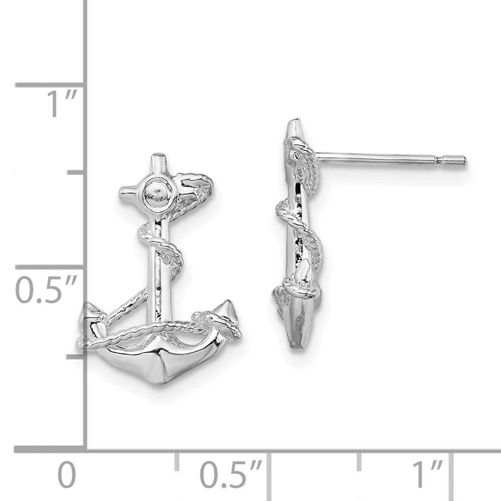 De-Ani Sterling Silver Rhodium-Plated Polished Anchor with Rope Post Earrings - 2