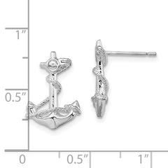 De-Ani Sterling Silver Rhodium-Plated Polished Anchor with Rope Post Earrings - 2