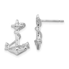 De-Ani Sterling Silver Rhodium-Plated Polished Anchor with Rope Post Earrings - 2