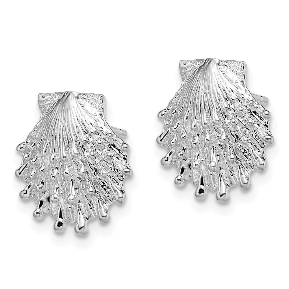 De-Ani Sterling Silver Rhodium-Plated Polished Lions Paw Shell Post Earrings