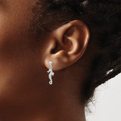 De-Ani Sterling Silver Rhodium-Plated Polished 3D Seahorse Dangle Post Earrings