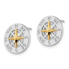 De-Ani Sterling Silver Rhodium-Plated Mini Compass with 14k Needle Post Earrings