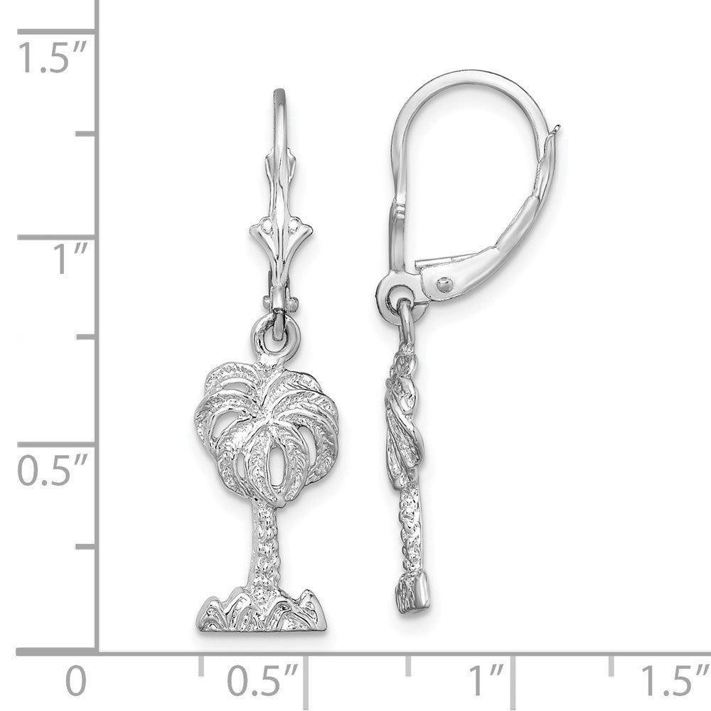 De-Ani Sterling Silver Rhodium-Plated Polished Palm Tree Leverback Earrings